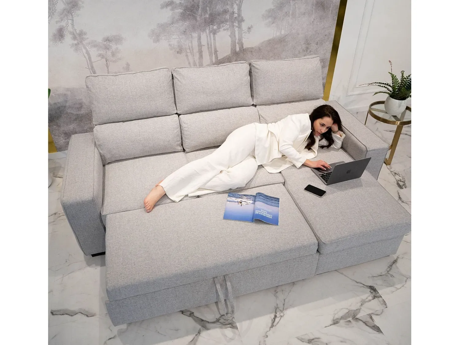 Sofá* Sofá-cama 3 lugares - chaise longue reversível lado direito/esquerdoche com arrumação integrada (248,5 x 117 x 103 cm) - HARPER Cinzento