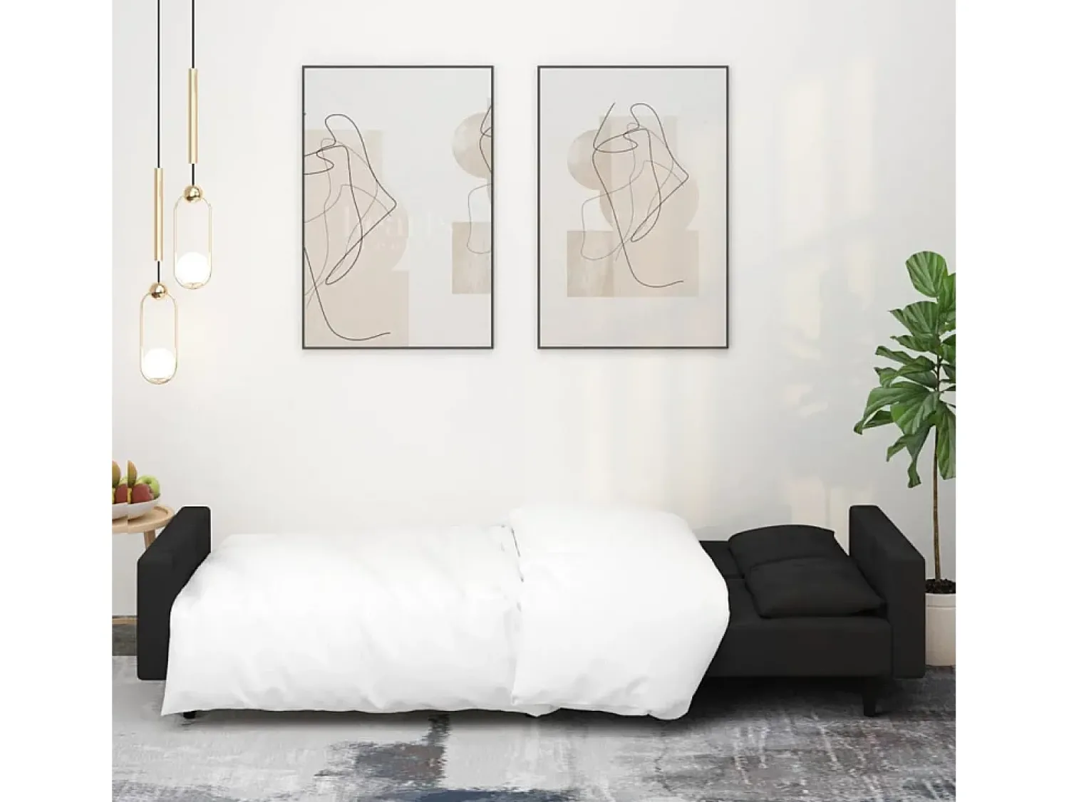 Sofá* Sofá-cama 2 lugares com duas almofadas veludo PT978108 Preto