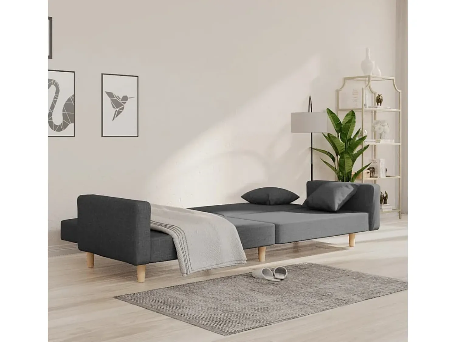Clearance Sofá-cama 2 lugares com duas almofadas tecido cinzento-claro PT464355 Cinzento claro