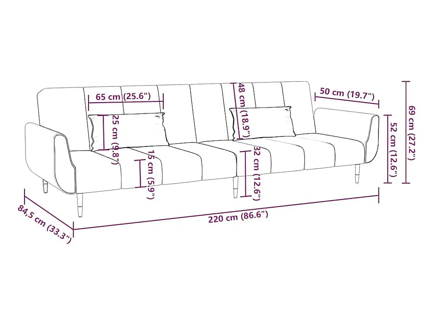 Sofá*vidaxl Sofá-cama 2 lugares com duas almofadas veludo Preto
