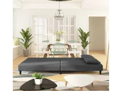 Sofá| Sofá-cama 2 lugares com duas almofadas veludo -escuro PT467301 Cinzento
