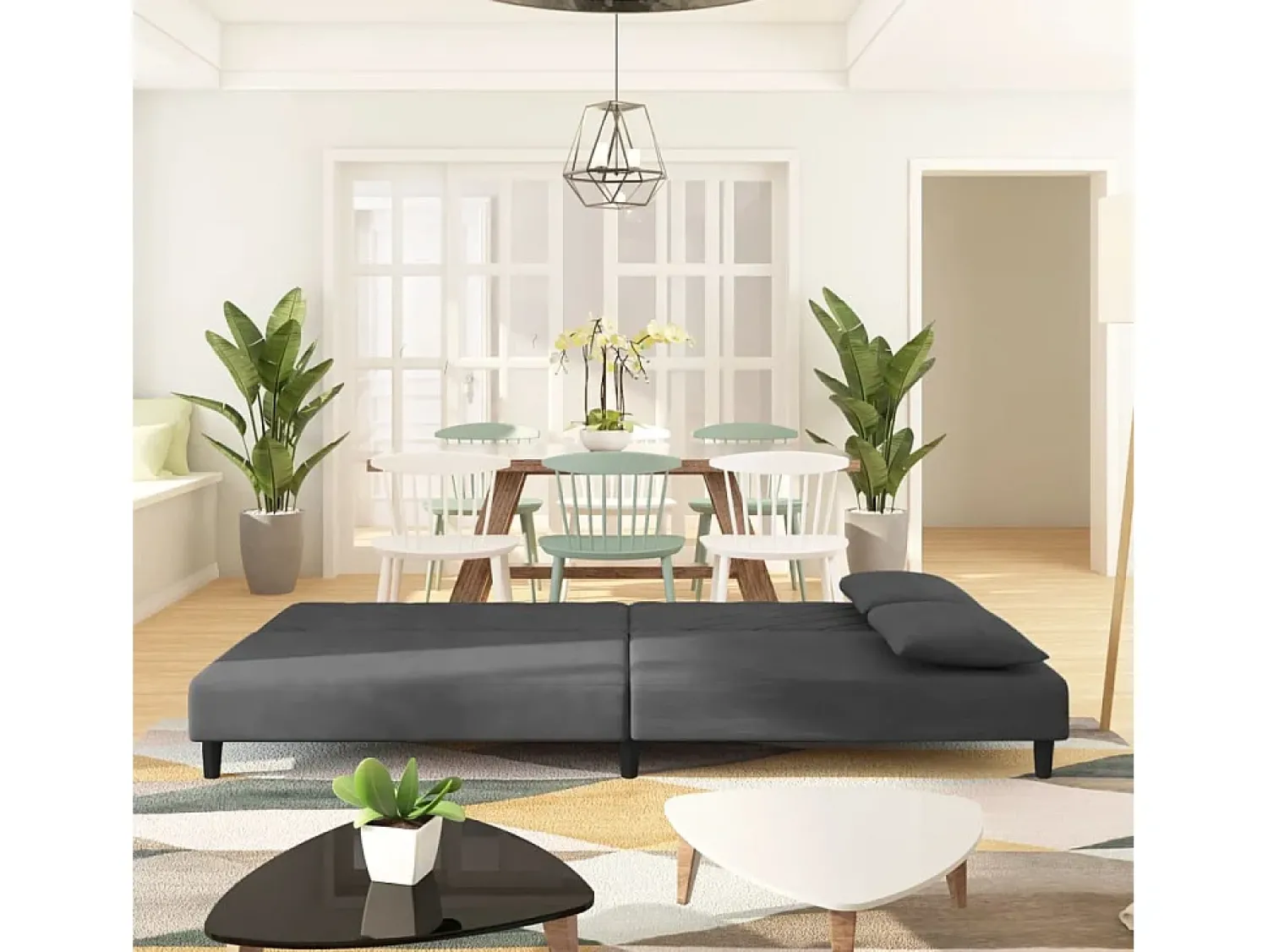 Sofá| Sofá-cama 2 lugares com duas almofadas veludo -escuro PT467301 Cinzento