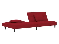 Sofá| Sofá-cama 2 lugares com duas almofadas veludo tinto PT786233 Vermelho