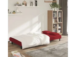 Sofá| Sofá-cama 2 lugares com duas almofadas veludo tinto PT786233 Vermelho