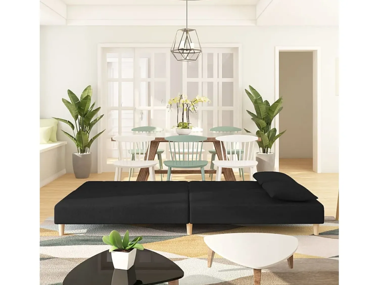 Sofá* Sofá-cama 2 lugares com duas almofadas tecido PT439309 Preto