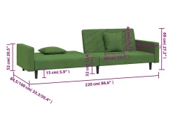 Sofá*vidaxl Sofá-cama 2 lugares com duas almofadas veludo -escuro Verde