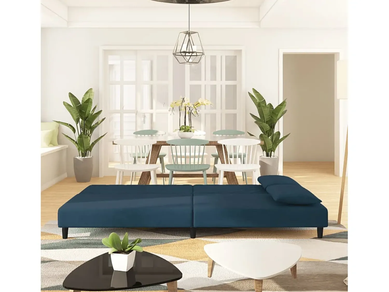 Online Sofá-cama 2 lugares com duas almofadas veludo PT605208 Azul