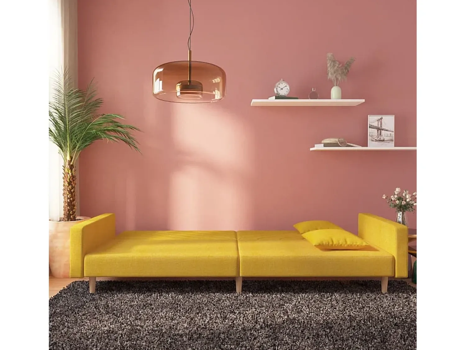 Sofá-cama 2 lugares com duas almofadas tecido PT904882^ Sofá