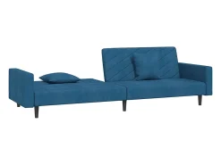Outlet vidaxl Sofá-cama 2 lugares com duas almofadas veludo Azul