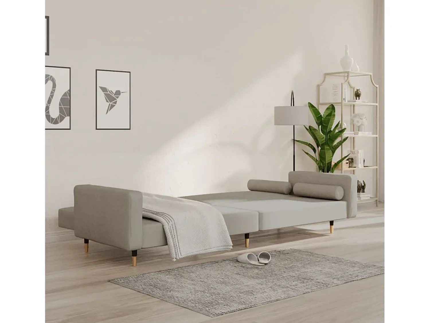 Sofá| Sofá-cama 2 lugares com duas almofadas veludo -claro PT894088 Cinzento