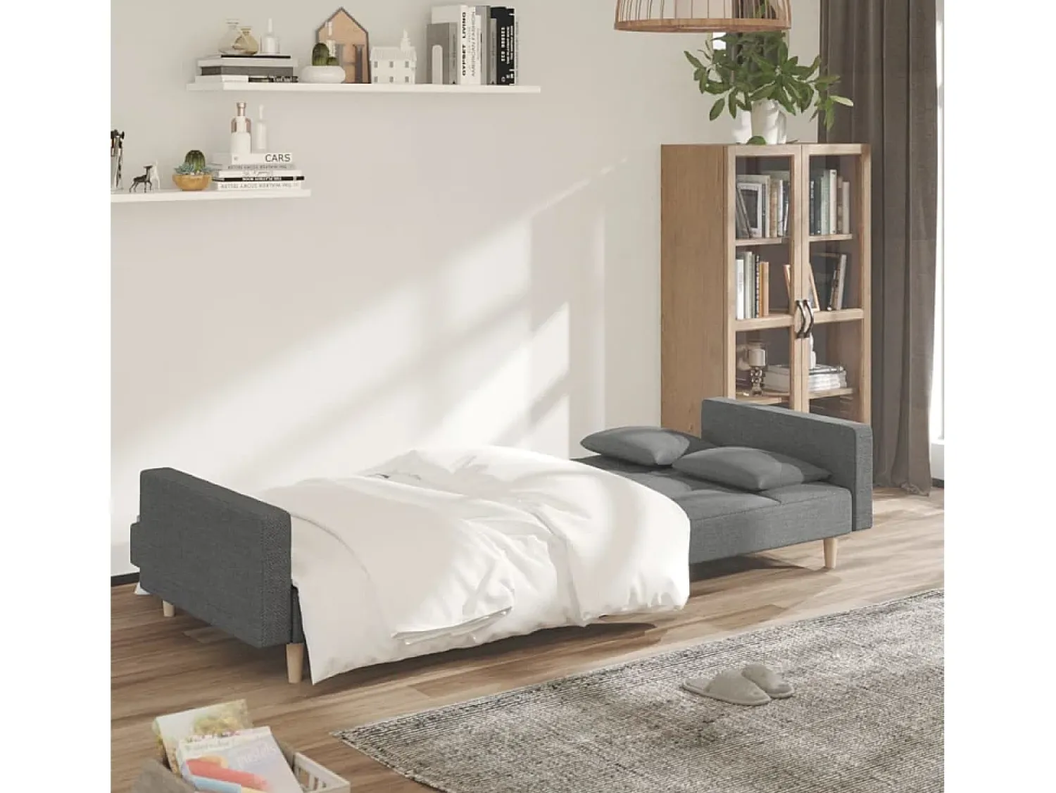 New Sofá-cama 2 lugares com duas almofadas tecido cinzento-claro PT913398 Cinzento claro