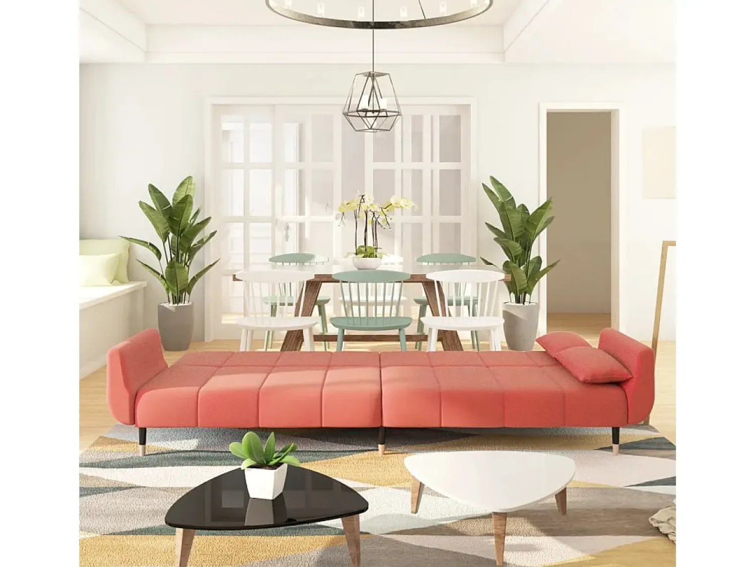 Sale Sofá-cama 2 lugares com duas almofadas veludo PT323869 Rosa