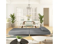 Sofá-cama 2 lugares com duas almofadas tecido -claro PT365817^ Sofá