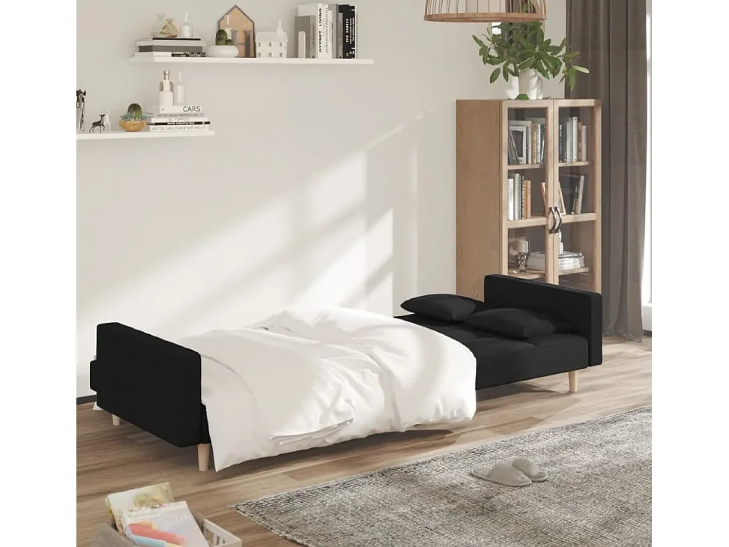 Sofá-cama 2 lugares com duas almofadas tecido PT253769^ Sofá