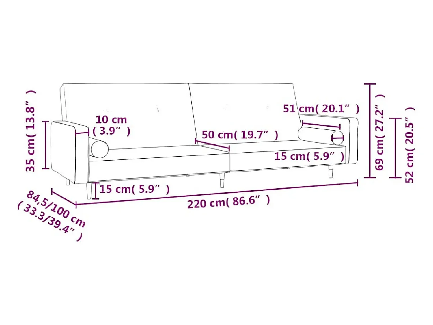 vidaxl Sofá-cama 2 lugares com duas almofadas veludo^ Sofá