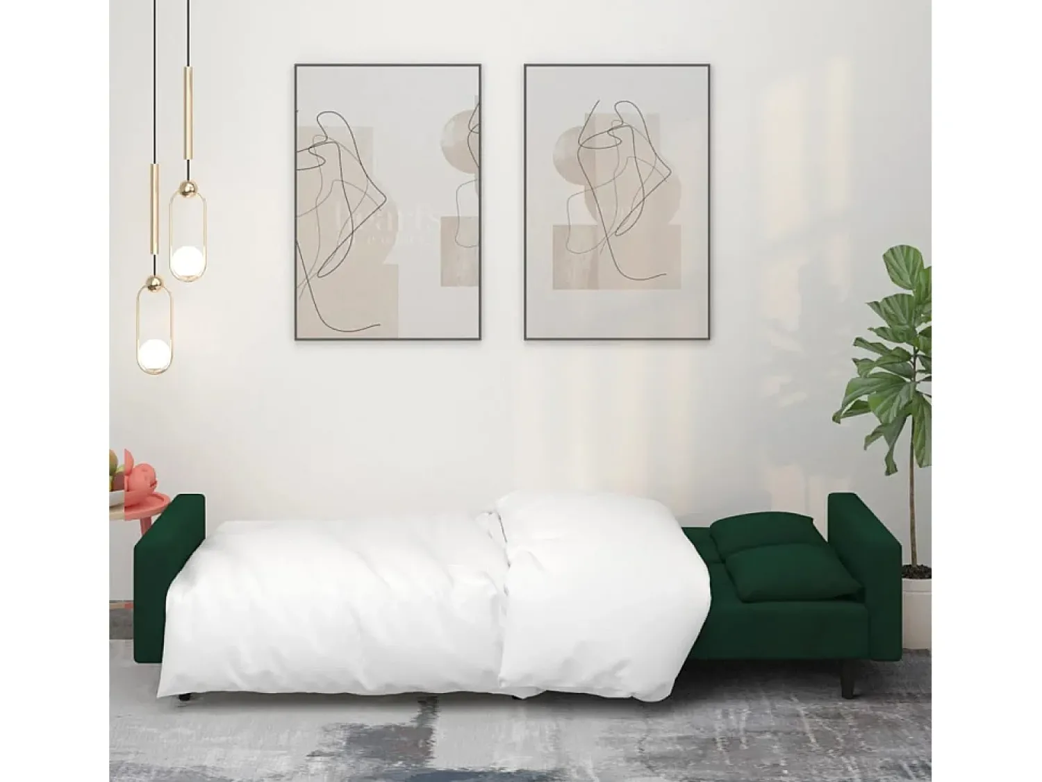 Sofá* Sofá-cama 2 lugares com duas almofadas veludo -escuro PT525331 Verde
