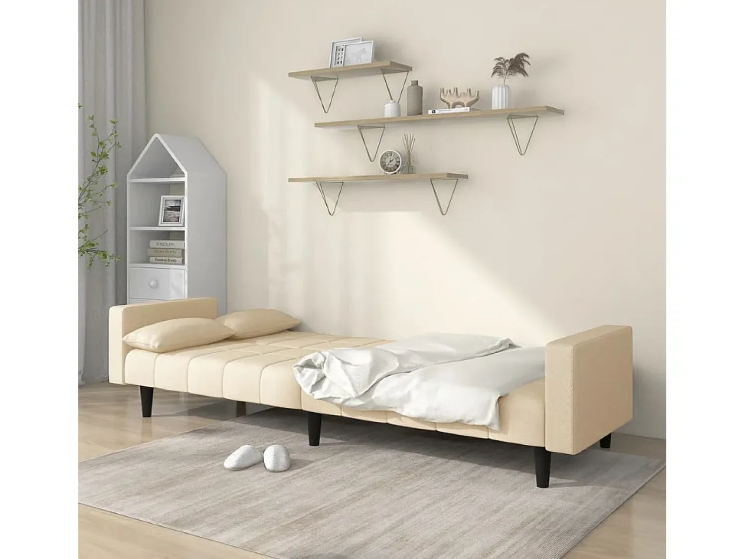 Sofá* Sofá-cama 2 lugares com duas almofadas tecido cor PT799450 Creme