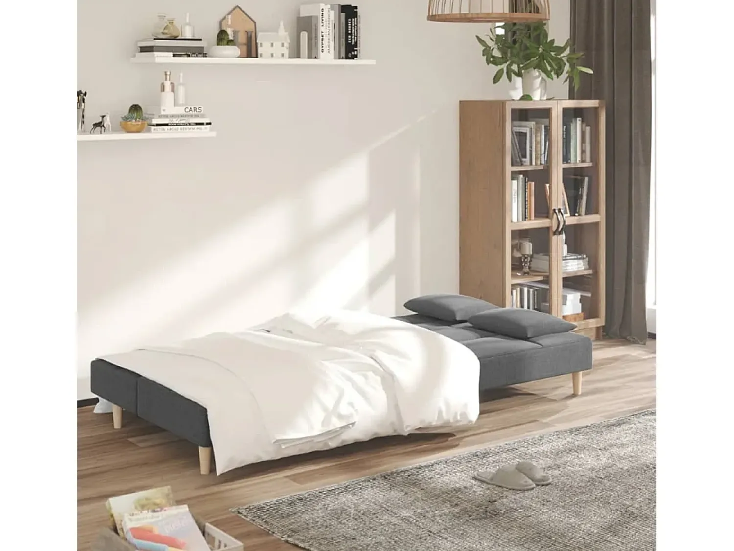 Best Sofá-cama 2 lugares com duas almofadas tecido cinzento-claro PT892082 Cinzento claro