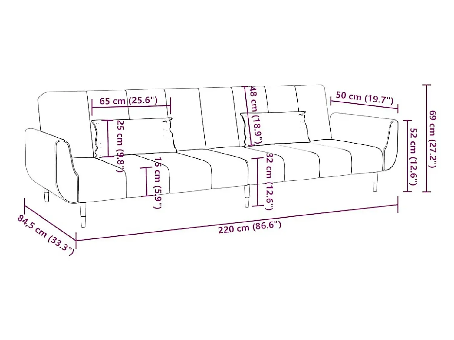 Sofá*vidaxl Sofá-cama 2 lugares com duas almofadas veludo tinto Vermelho