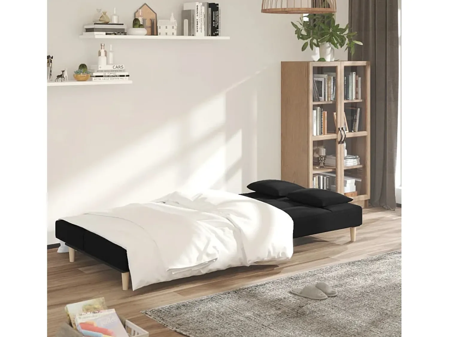 Sofá| Sofá-cama 2 lugares com duas almofadas tecido PT131886 Preto
