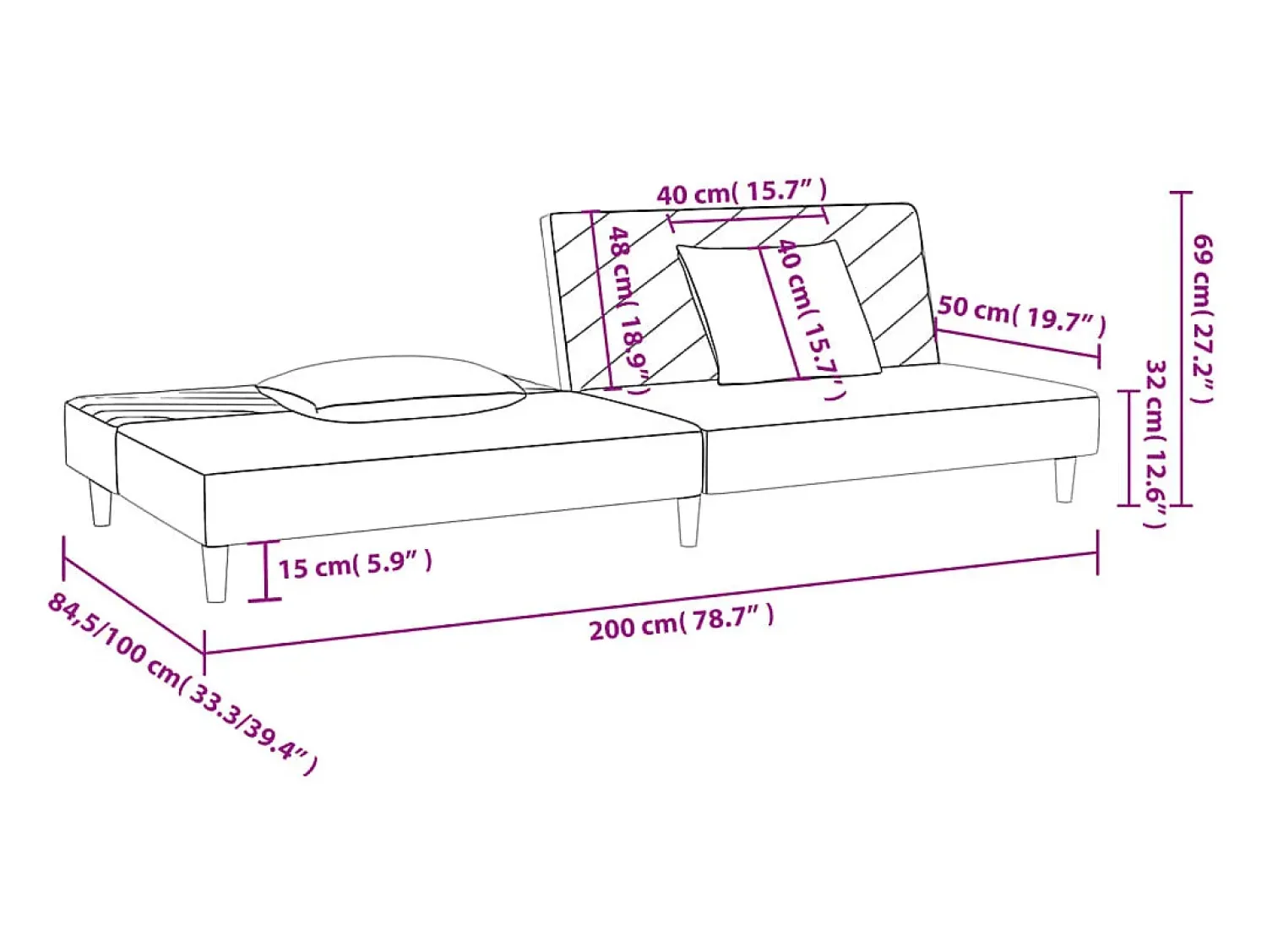 vidaxl Sofá-cama 2 lugares com duas almofadas veludo^ Sofá