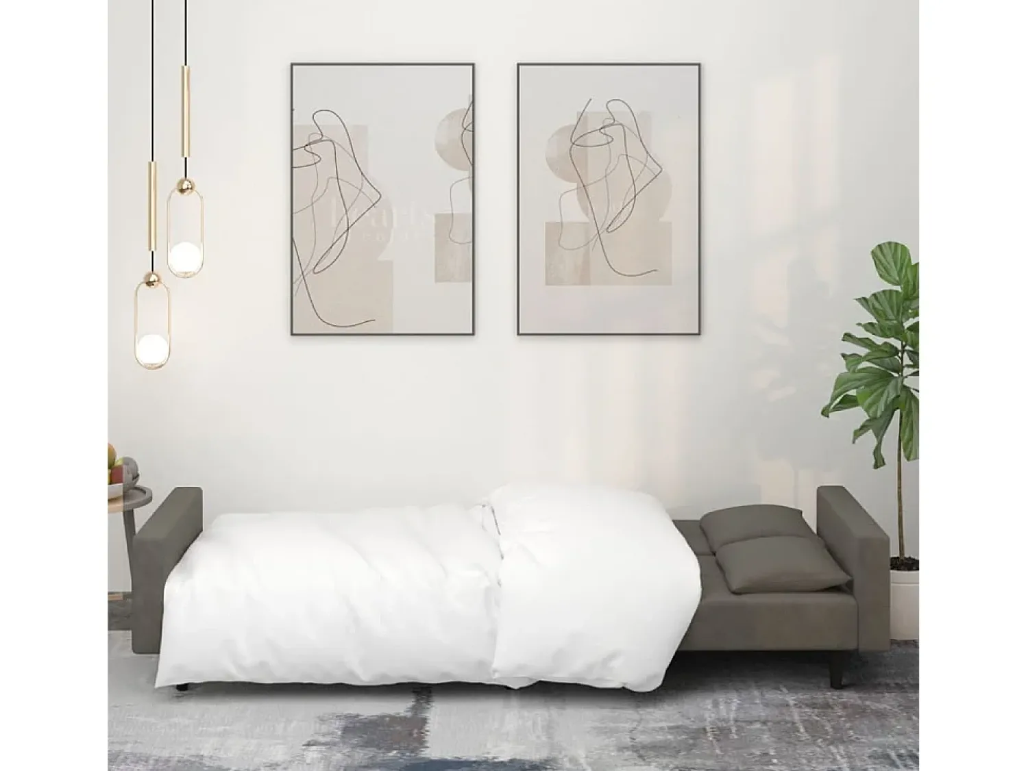 New Sofá-cama 2 lugares com duas almofadas veludo -escuro PT403461 Cinzento