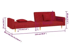 vidaxl Sofá-cama 2 lugares com duas almofadas tecido tinto Vermelho