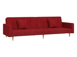 vidaxl Sofá-cama 2 lugares com duas almofadas tecido tinto Vermelho