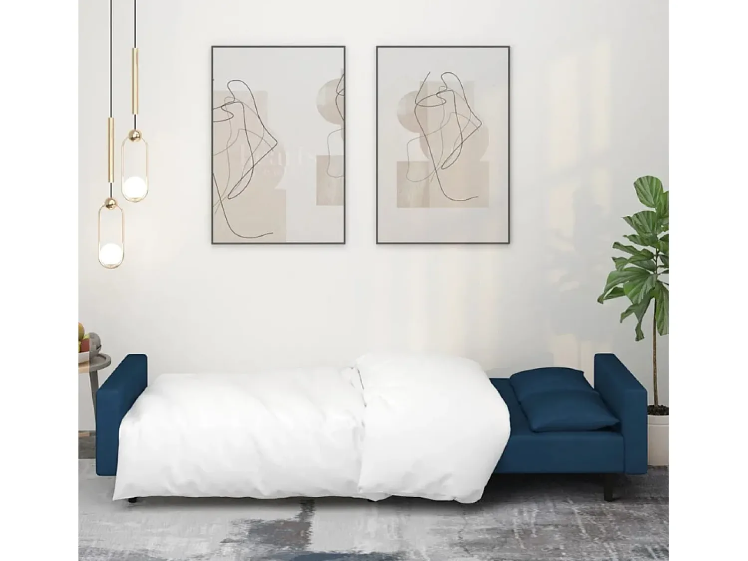 Outlet Sofá-cama 2 lugares com duas almofadas veludo PT165466 Azul