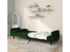 Sofá-cama 2 lugares com duas almofadas veludo -escuro PT110700^ Sofá
