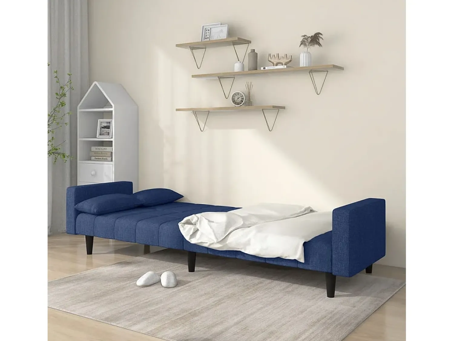 Sofá| Sofá-cama 2 lugares com duas almofadas tecido PT362681 Azul