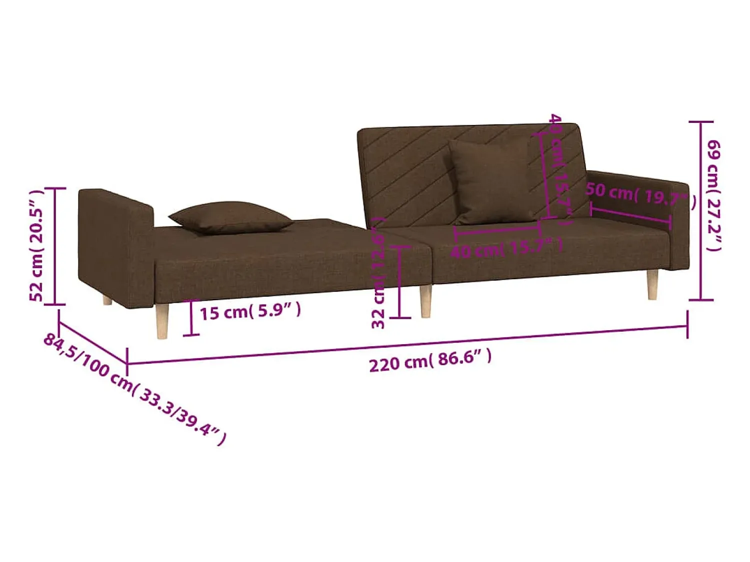 Hot vidaxl Sofá-cama 2 lugares com duas almofadas tecido Castanho