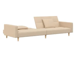 Best vidaxl Sofá-cama 2 lugares com duas almofadas tecido cor Creme