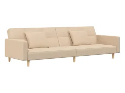 Best vidaxl Sofá-cama 2 lugares com duas almofadas tecido cor Creme