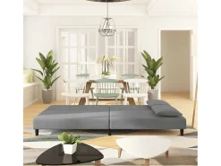 Sofá* Sofá-cama 2 lugares com duas almofadas veludo cinzento-claro PT646320 Cinzento claro