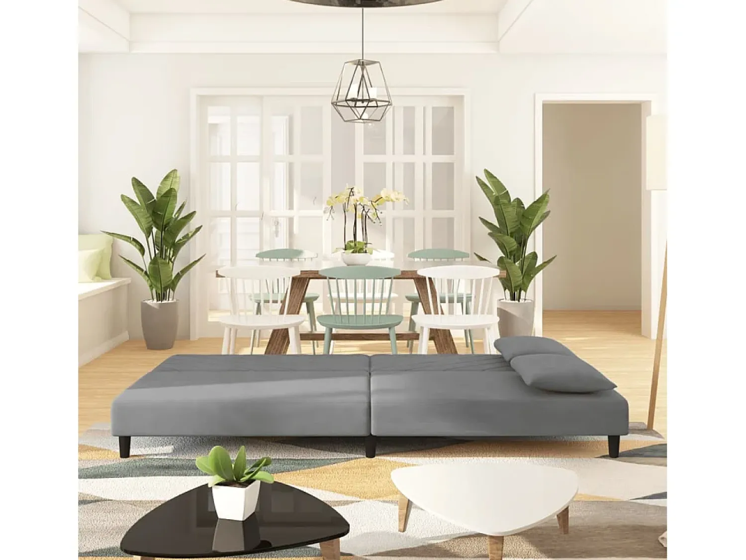 Sofá* Sofá-cama 2 lugares com duas almofadas veludo cinzento-claro PT646320 Cinzento claro