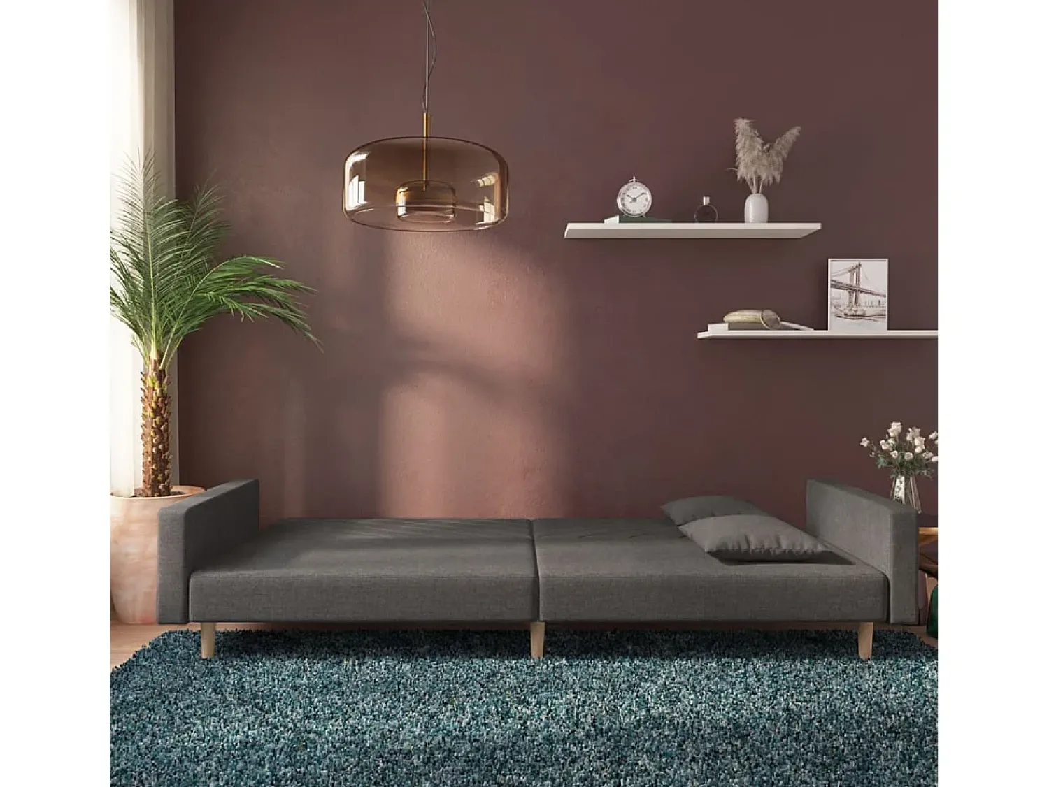 Sofá* Sofá-cama 2 lugares com duas almofadas tecido -escuro PT822033 Cinzento