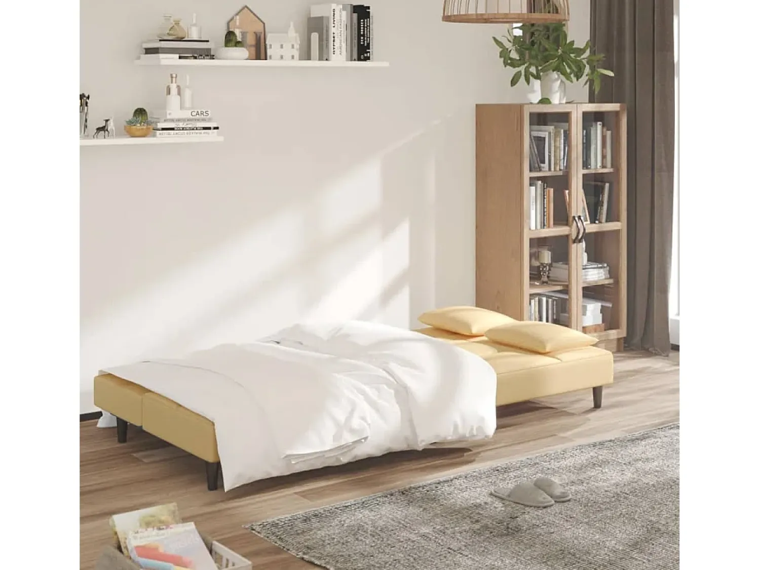 Outlet Sofá-cama 2 lugares com duas almofadas veludo cor PT881792 Creme
