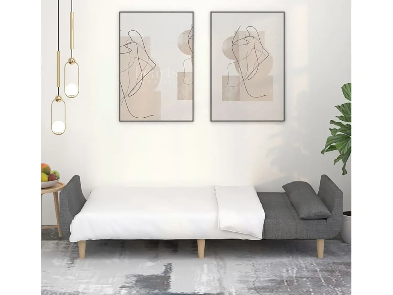 Sofá-cama 2 lugares com duas almofadas tecido -claro PT795045 Cinzento