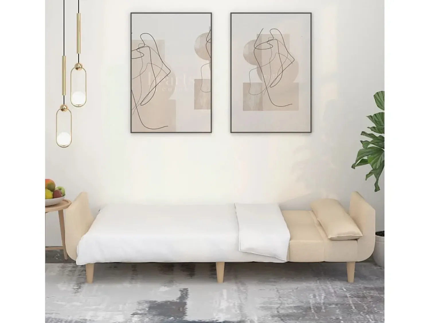 Sofá| Sofá-cama 2 lugares com duas almofadas tecido cor PT849988 Creme