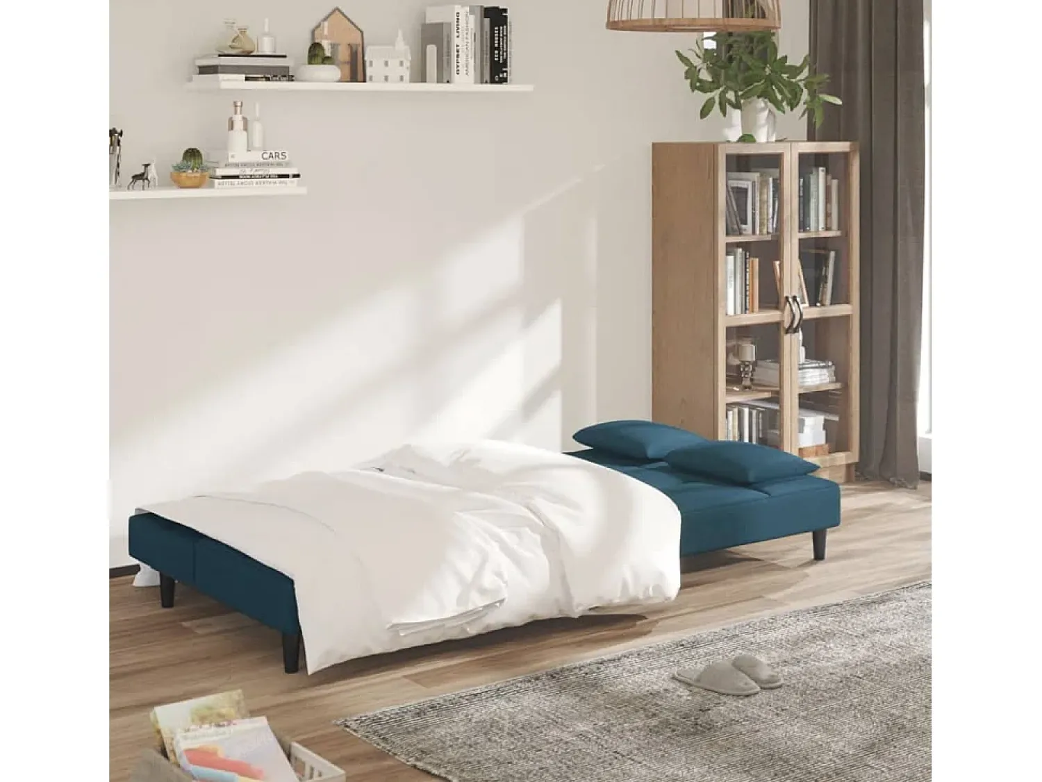 Sofá-cama 2 lugares com duas almofadas veludo PT601988^ Sofá