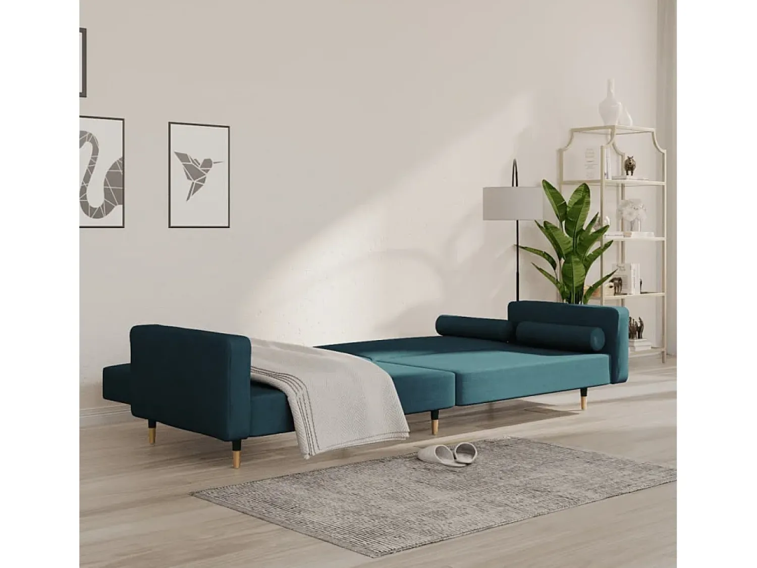 Sofá-cama 2 lugares com duas almofadas veludo PT161784^ Sofá