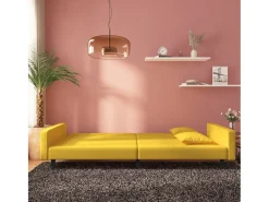 Sofá| Sofá-cama 2 lugares com duas almofadas veludo PT447570 Amarelo