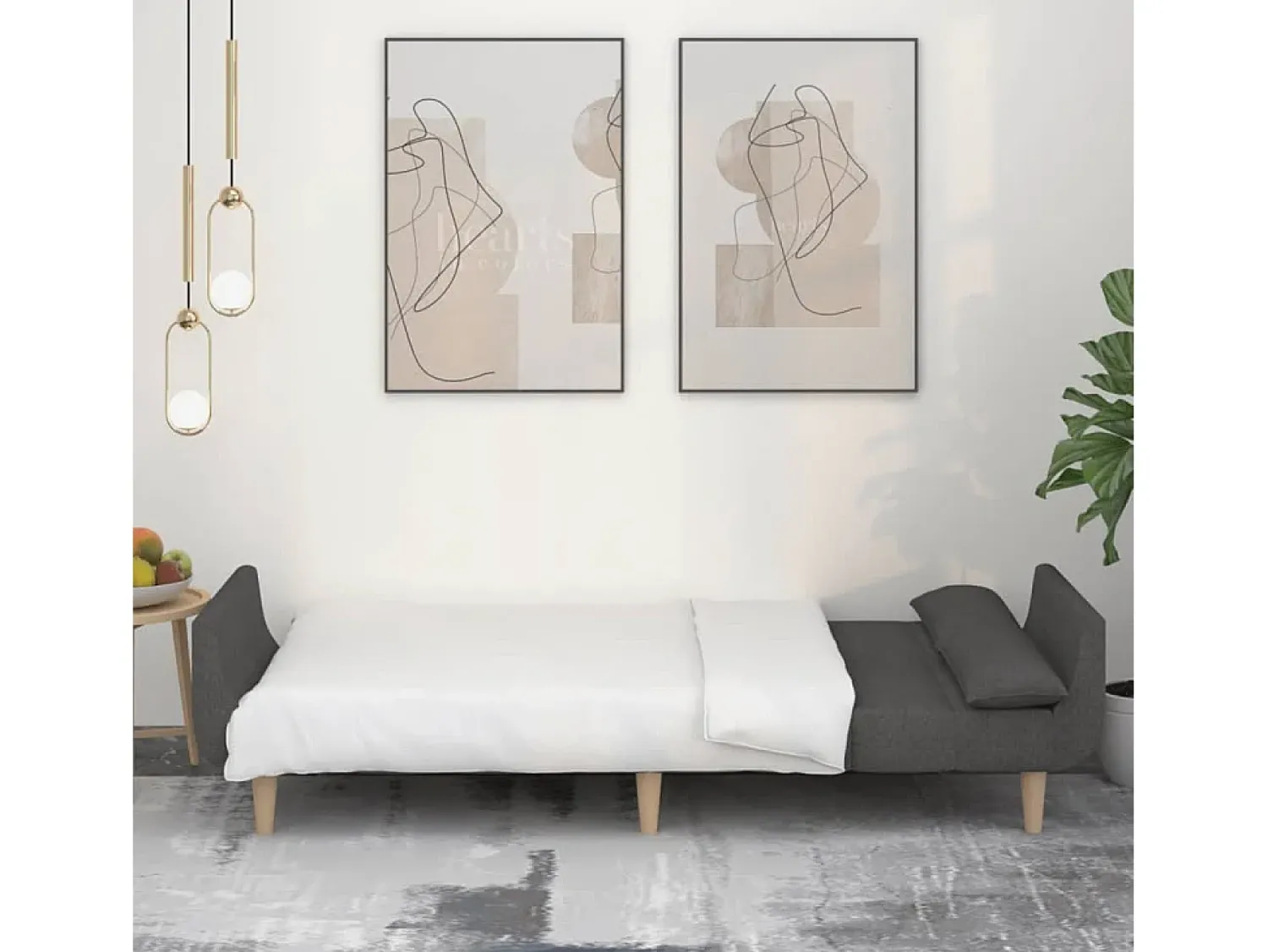 Sofá* Sofá-cama 2 lugares com duas almofadas tecido -escuro PT347506 Cinzento