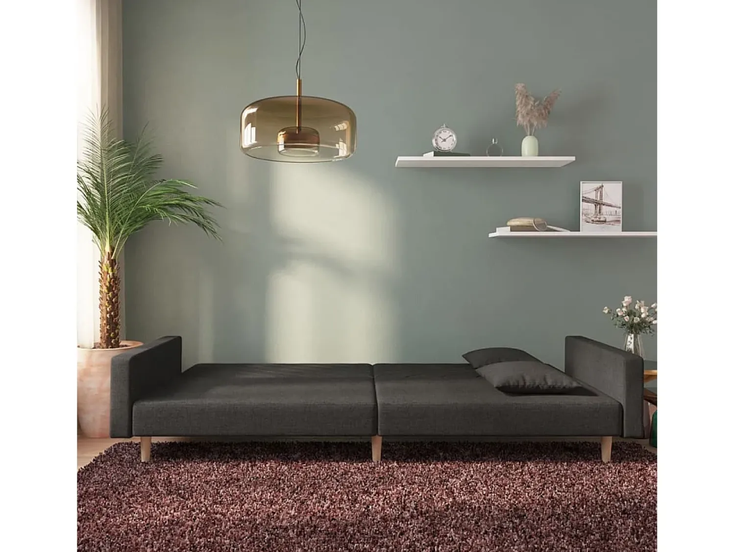 Sofá* Sofá-cama 2 lugares com duas almofadas tecido PT804404 Preto