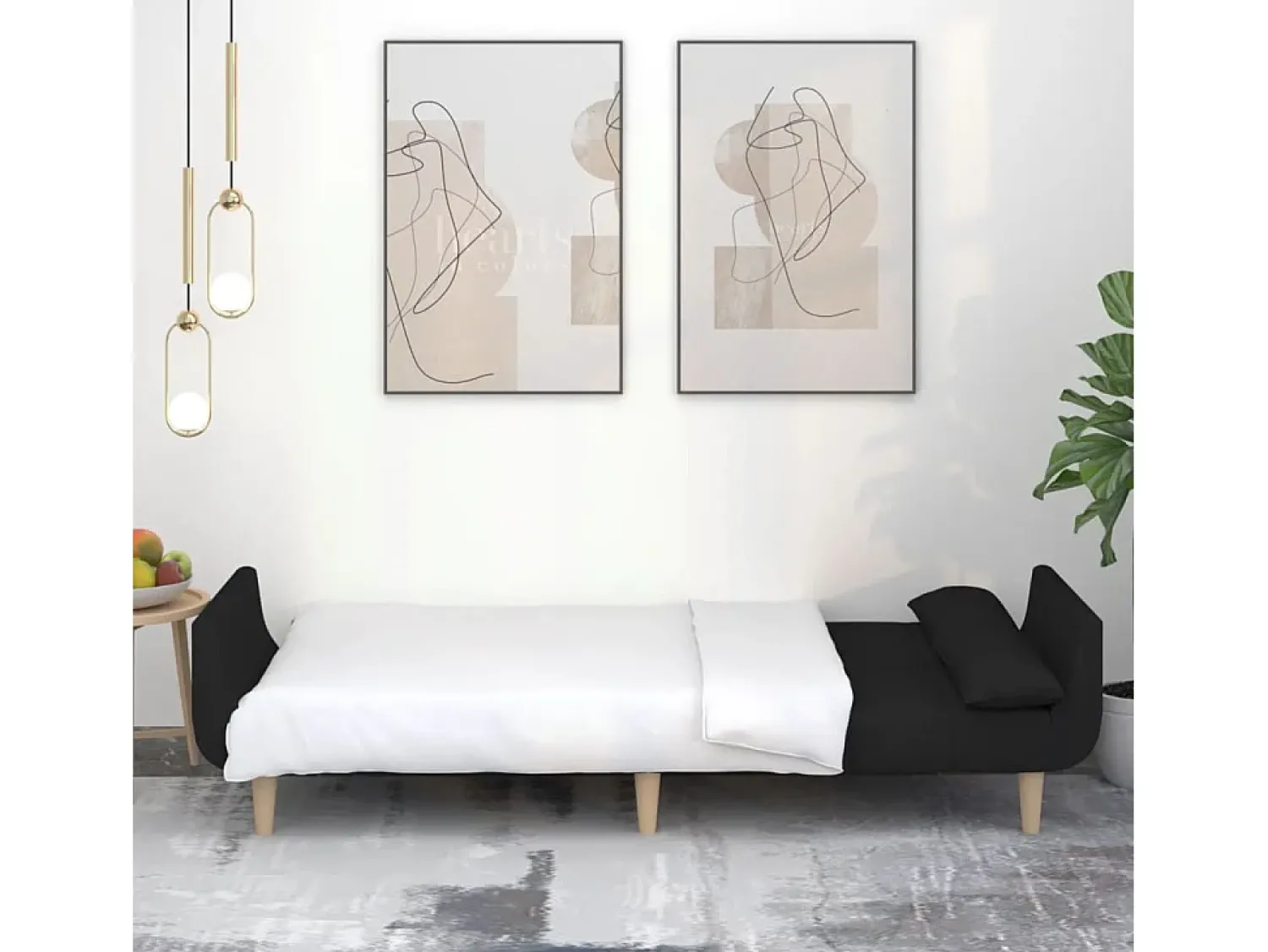 Sofá* Sofá-cama 2 lugares com duas almofadas tecido PT382406 Preto