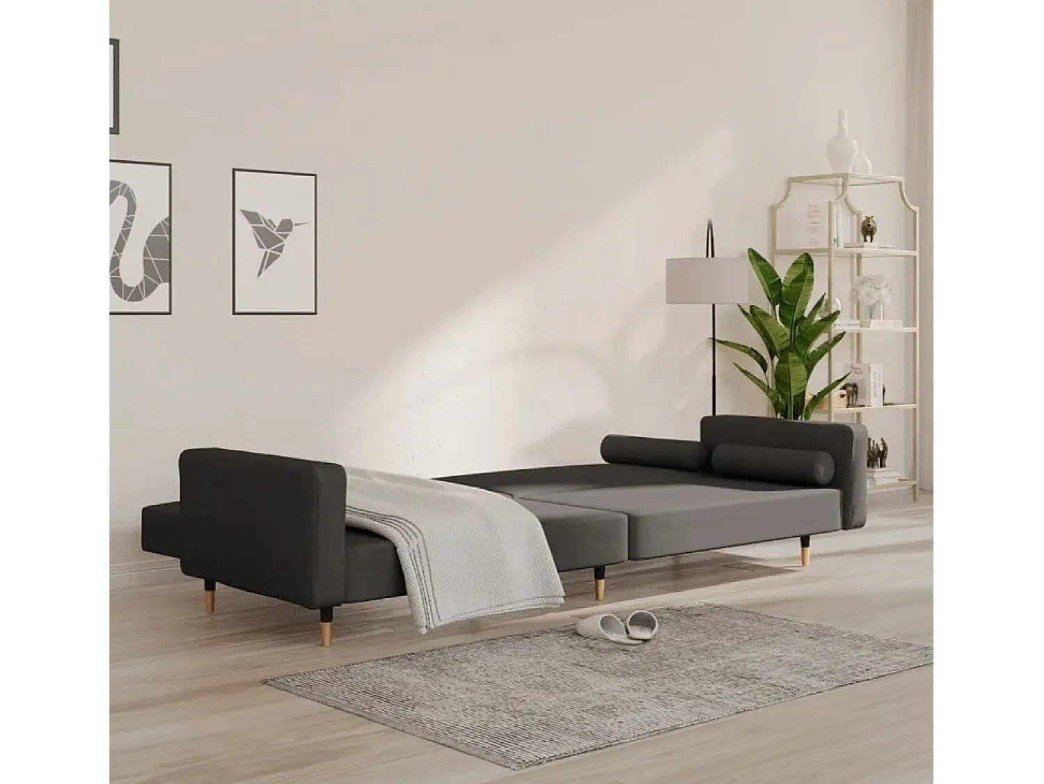 Online Sofá-cama 2 lugares com duas almofadas veludo -escuro PT388599 Cinzento