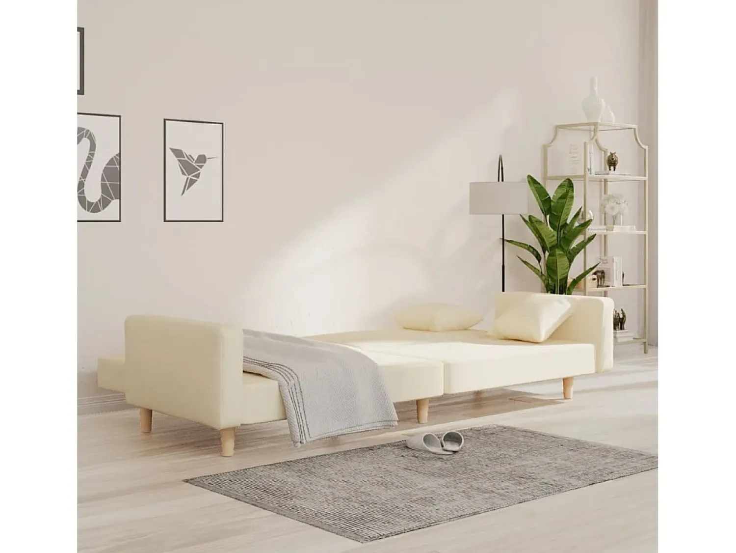 Sofá| Sofá-cama 2 lugares com duas almofadas tecido cor PT307014 Creme