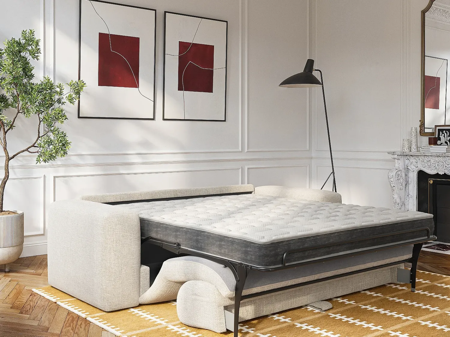 Vente-unique Sofá-cama 3 lugares de abertura rápida em tecido texturizado - Colchão 16 cm POGNIA^ Sofá