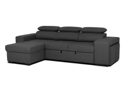 Sofá-cama 3 lugares avec chaise longue reversível lado direito/esquerdoche - cabeceiras ajustáveis - 2 Poufs (263 x 127 x 96 cm) - JOHN^ Sofá